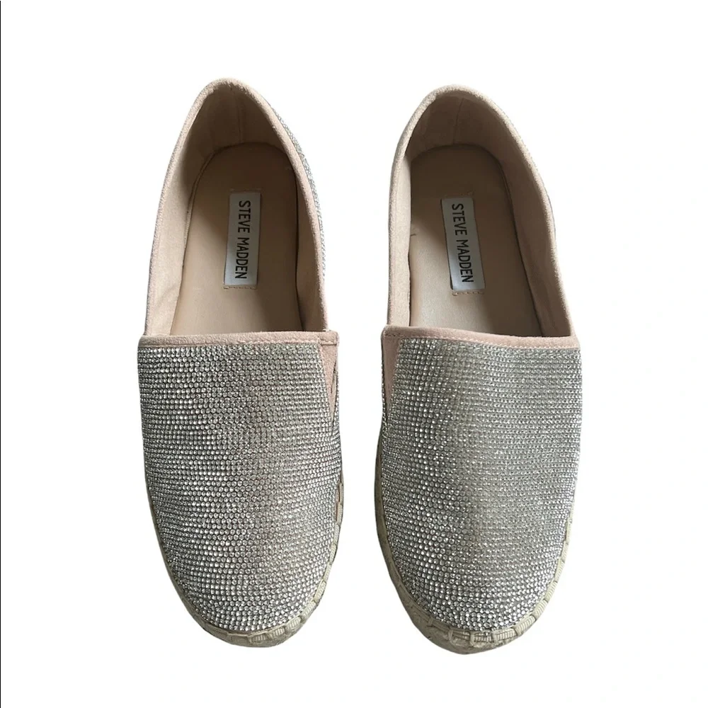 Steve Madden Crystal-Embellished Nude Espadrille Platform Slip-Ons